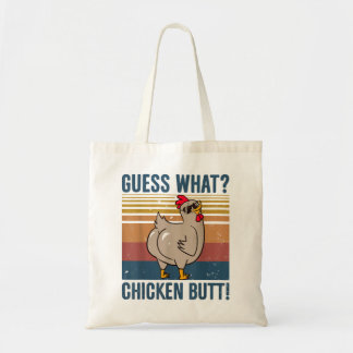 Funny Guess What Chicken Butt Vintage Farm Chicken Tote Bag