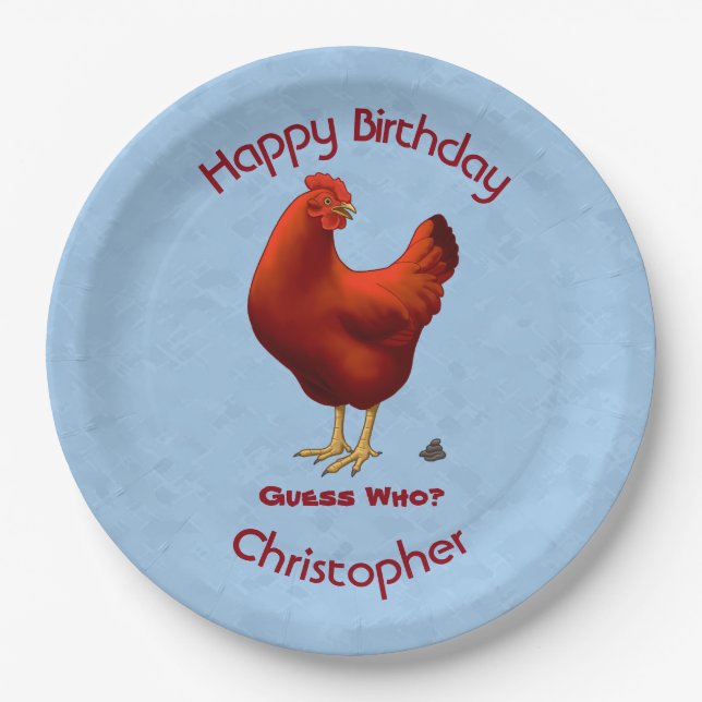 Funny Guess Who Chicken Poo Red Hen Paper Plates (Front)