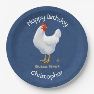 Funny Guess Who Chicken Poo White Hen Paper Plates