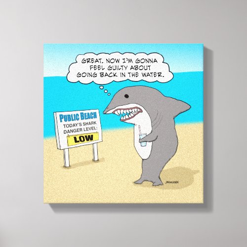 Funny Guilty Shark on Beach Canvas Print