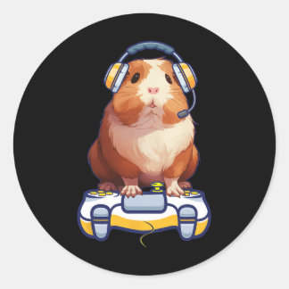 Funny Guinea Pig And Video Gamer Lover Fluffy Cavy Classic Round Sticker