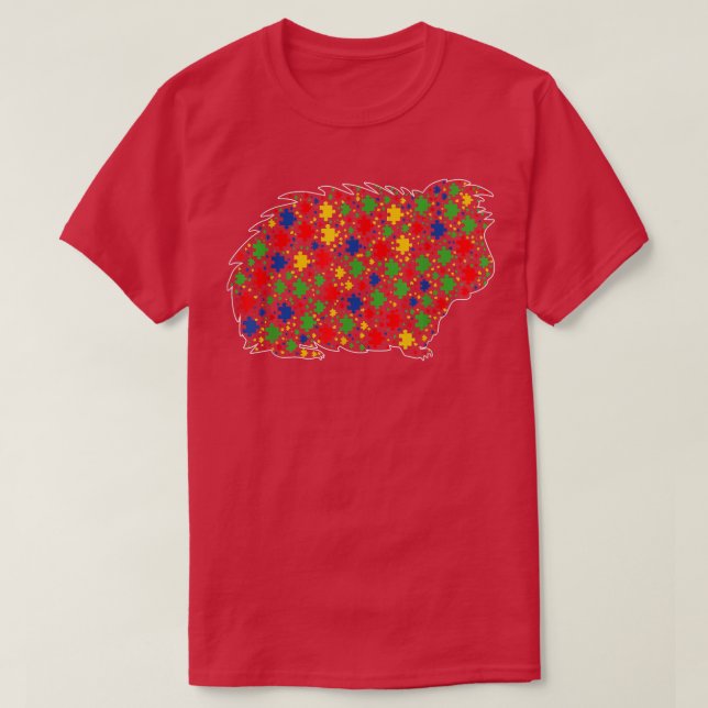 Funny Guinea Pig Animals Puzzle Pieces Autism Awar T-Shirt (Design Front)