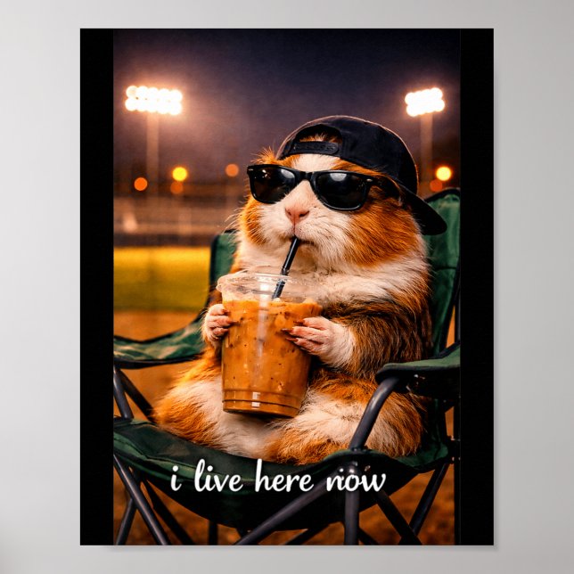 Funny guinea pig ballfield baseball field live poster (Front)