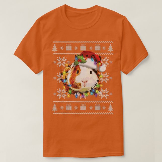 Funny Guinea Pig Christmas Reindeer Christmas Ligh T-Shirt (Design Front)
