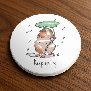 Funny Guinea Pig Keep Smiling Rain Dancing Cartoon Coaster