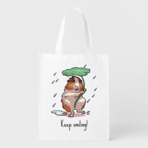Funny Guinea Pig Keep Smiling Rain Dancing Cartoon Grocery Bag