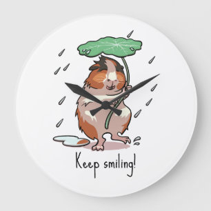Funny Guinea Pig Keep Smiling Rain Dancing Cartoon Large Clock