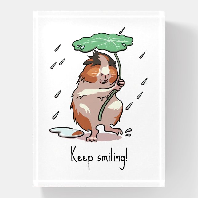 Funny Guinea Pig Keep Smiling Rain Dancing Cartoon Paperweight (Vertical)