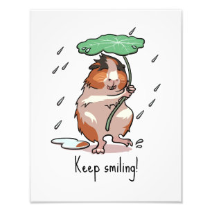 Funny Guinea Pig Keep Smiling Rain Dancing Cartoon Photo Print