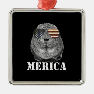 Funny Guinea Pig Merica Patriotic Usa Flag Glasses Metal Ornament