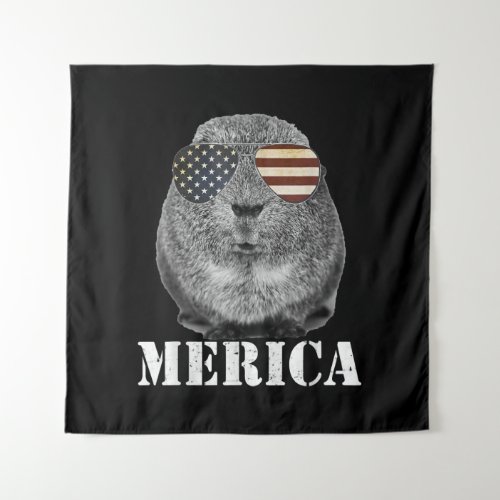 Funny Guinea Pig Merica Patriotic Usa Flag Glasses Tapestry