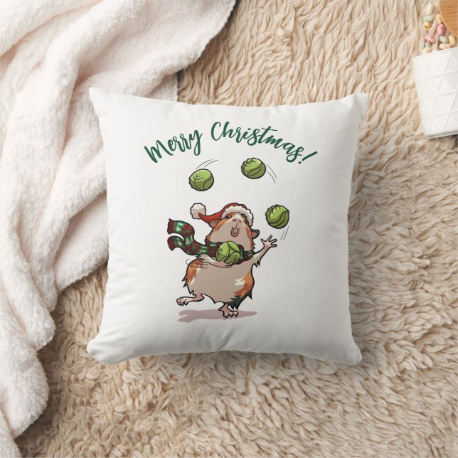 Funny Guinea Pig Merry Christmas! Juggler Cartoon Throw Pillow (Blanket)