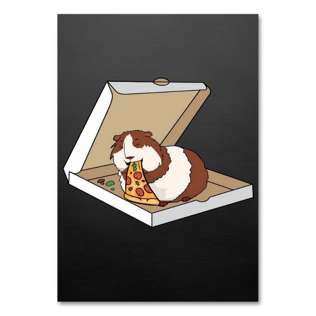 Funny Guinea Pig Pizza Cartoon Funny Pet Gift Idea Table Number (Front)