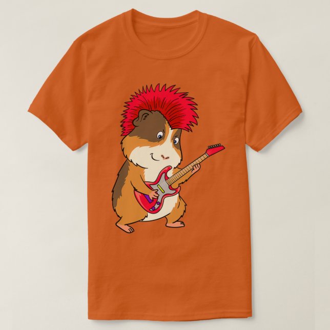 Funny guinea pig punk rock guitar music Design  T-Shirt (Design Front)