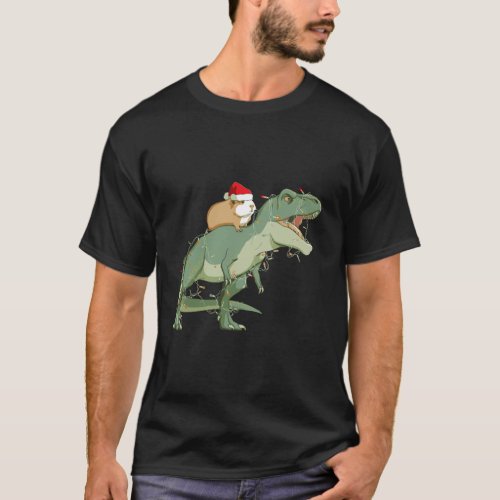 Funny Guinea Pig Riding Christmas Light T Rex Dino T_Shirt