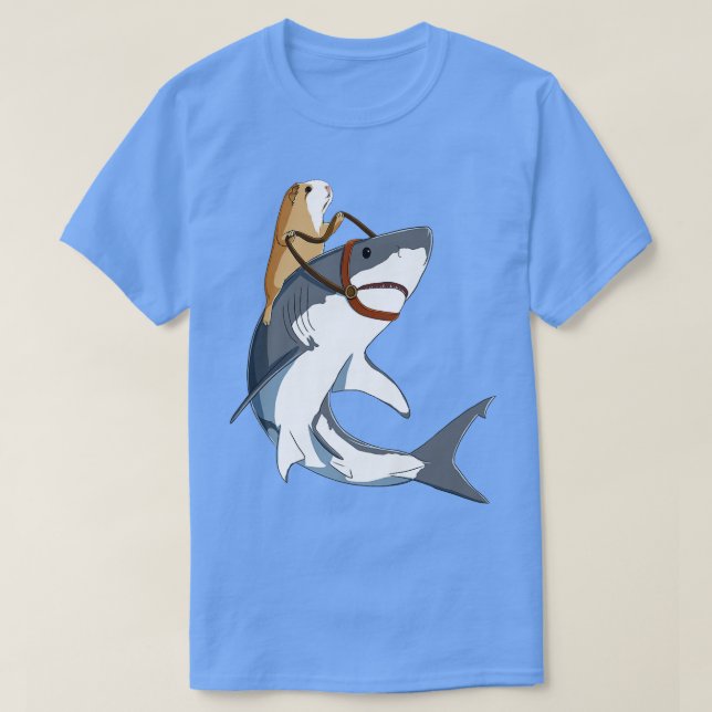 Funny Guinea Pig Riding Shark  T-Shirt (Design Front)