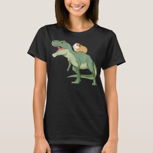 Funny Guinea Pig Riding T Rex Dinosaur  T_Shirt