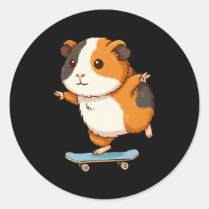 Funny Guinea Pig Skater Skateboard Ballerina Zoo B Classic Round Sticker