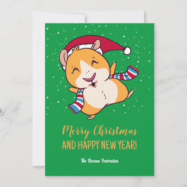 Funny Guinea Pig Winter Holiday Merry Christmas Card (Front)