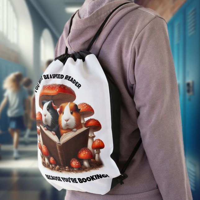 Funny Guinea Pigs Reading Under Red Mushrooms Drawstring Bag (Guinea Pigs Reading Under Red Mushrooms Drawstraw Backpack Cover Photo)