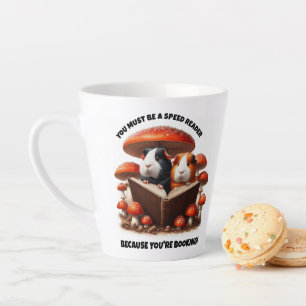 Funny Guinea Pigs Reading Under Red Mushrooms Latte Mug