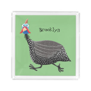 Funny Guineafowl bird cartoon illustration Acrylic Tray