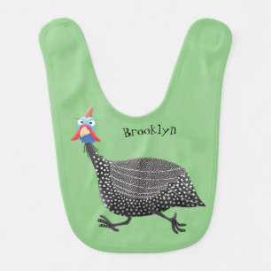 Funny Guineafowl bird cartoon illustration Baby Bib