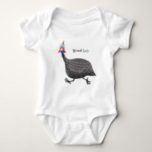 Funny Guineafowl bird cartoon illustration Baby Bodysuit