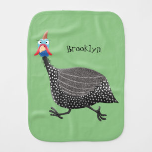 Funny Guineafowl bird cartoon illustration Baby Burp Cloth