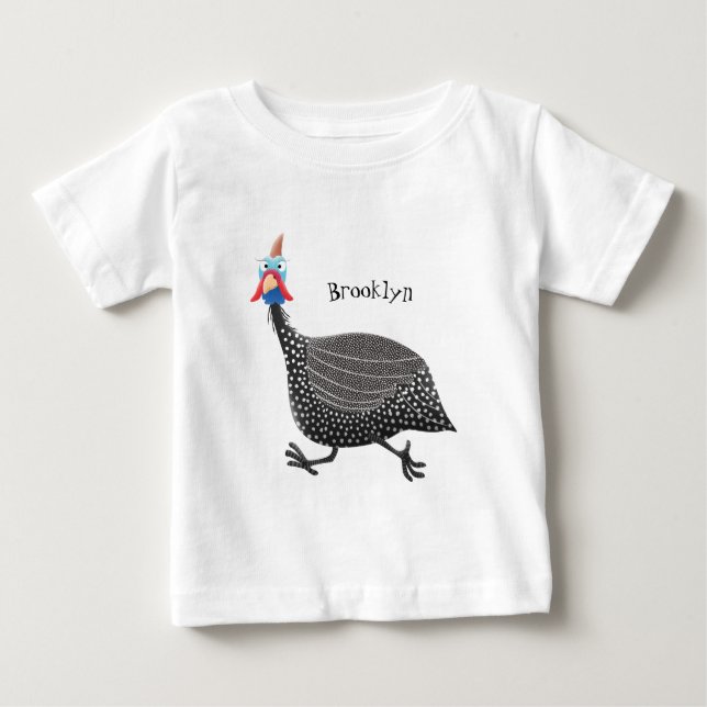 Funny Guineafowl bird cartoon illustration Baby T-Shirt (Front)