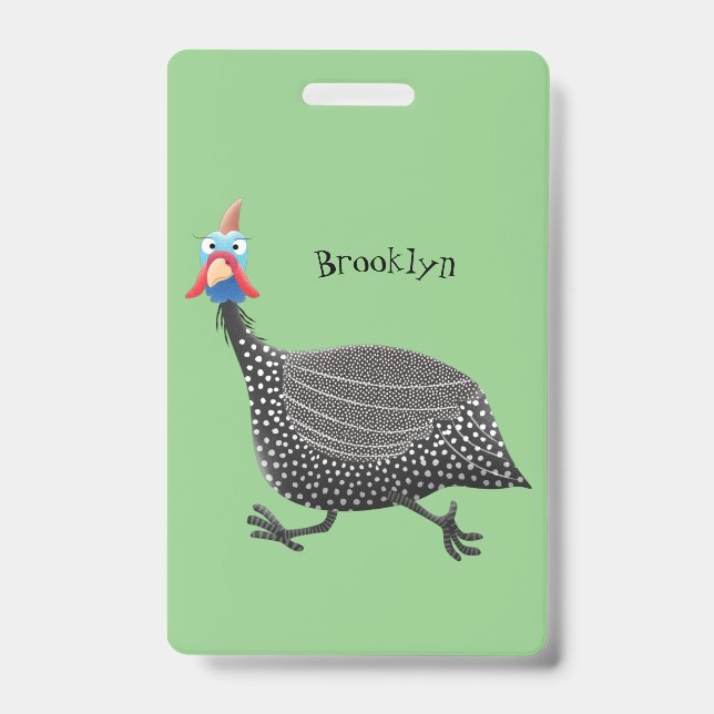 Funny Guineafowl bird cartoon illustration Badge (Front)