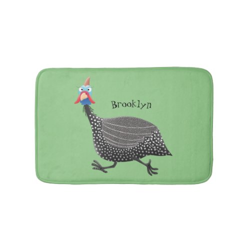 Funny Guineafowl bird cartoon illustration Bath Mat