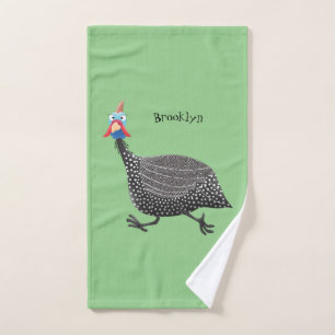 Funny Guineafowl bird cartoon illustration Bath Towel Set