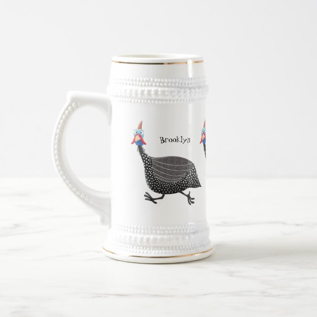 Funny Guineafowl bird cartoon illustration  Beer Stein (Left)