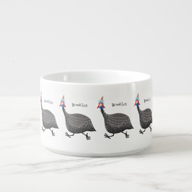 Funny Guineafowl bird cartoon illustration Bowl (Center)