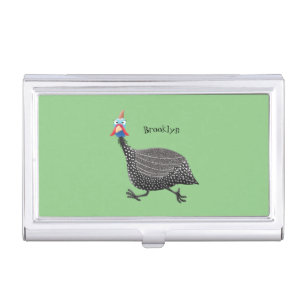 Funny Guineafowl bird cartoon illustration Business Card Case
