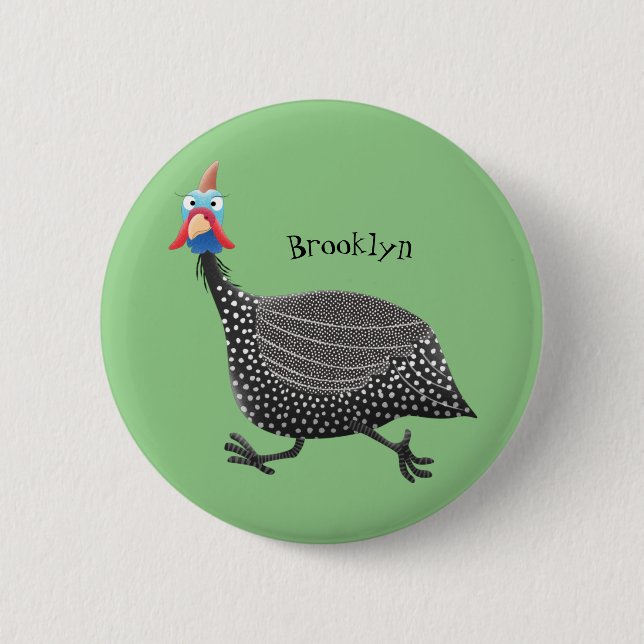 Funny Guineafowl bird cartoon illustration Button (Front)