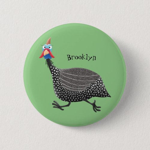 Funny Guineafowl bird cartoon illustration Button