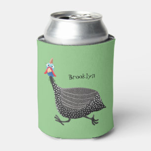 Funny Guineafowl bird cartoon illustration Can Cooler