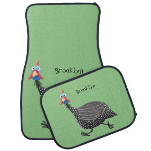 Funny Guineafowl bird cartoon illustration Car Floor Mat