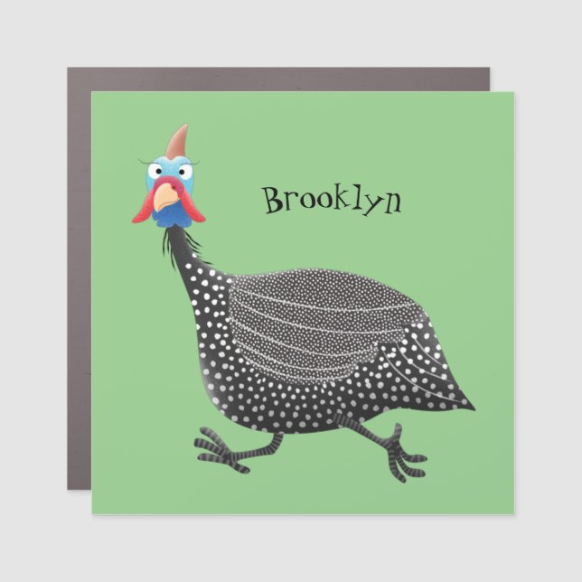 Funny Guineafowl bird cartoon illustration Car Magnet (Front)