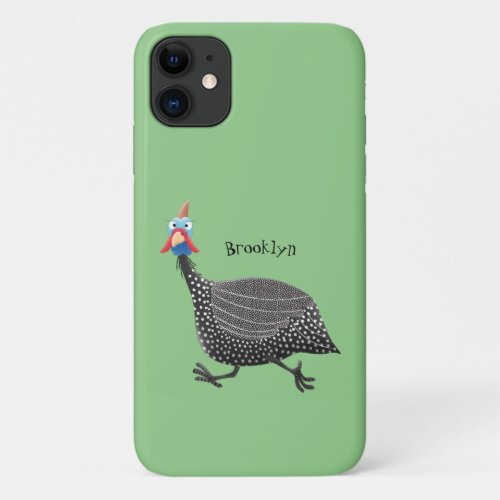 Funny Guineafowl bird cartoon illustration iPhone 11 Case