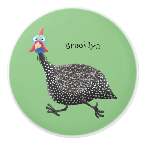 Funny Guineafowl bird cartoon illustration Ceramic Knob