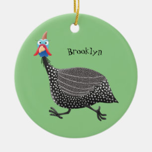 Funny Guineafowl bird cartoon illustration Ceramic Ornament