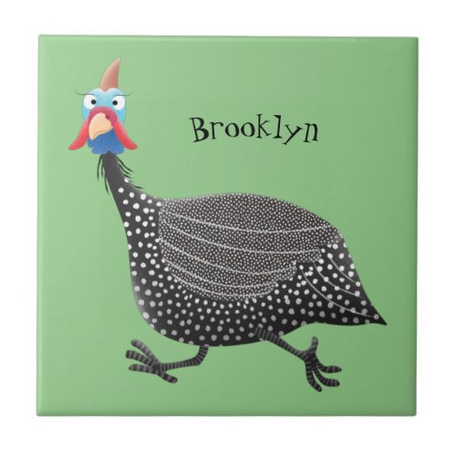 Funny Guineafowl bird cartoon illustration Ceramic Tile