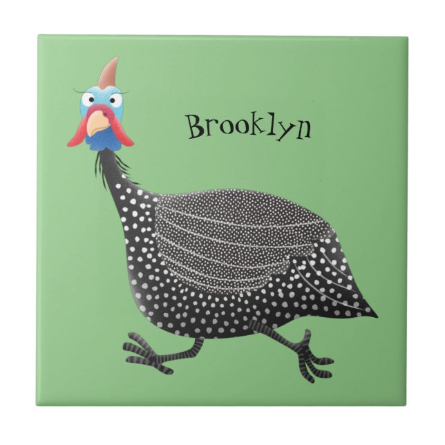 Funny Guineafowl bird cartoon illustration Ceramic Tile (Front)