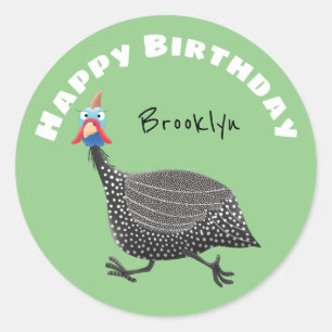 Funny Guineafowl bird cartoon illustration Classic Round Sticker