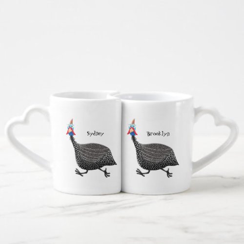 Funny Guineafowl bird cartoon illustration Coffee Mug Set