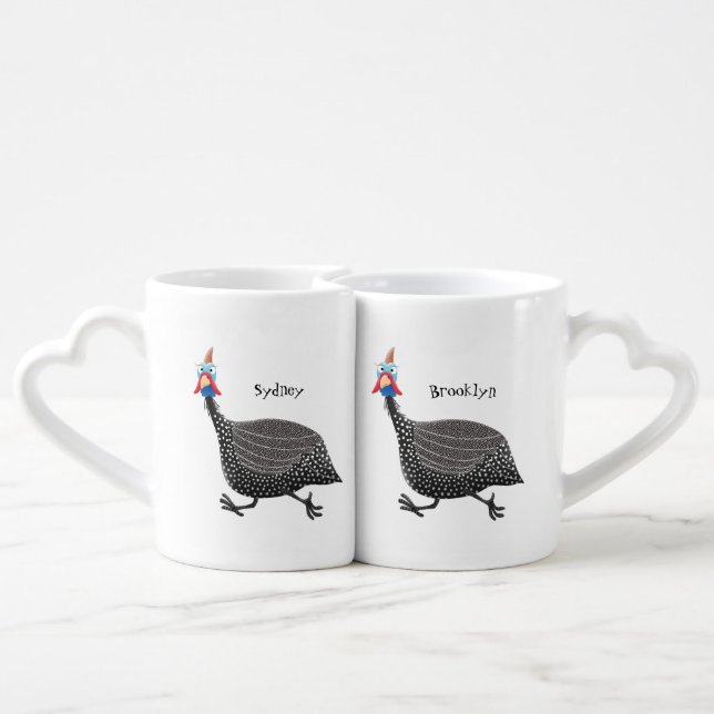 Funny Guineafowl bird cartoon illustration Coffee Mug Set (Back Nesting)
