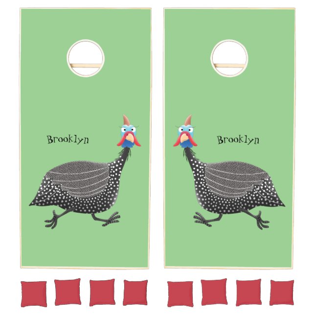 Funny Guineafowl bird cartoon illustration Cornhole Set (Set)